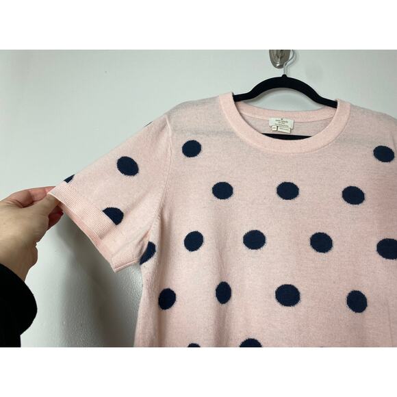 KATE SPADE SWEATER XXL PINK CASHMERE WOOL POLKA DOT SHORT SLEEVE - Picture 7 of 10